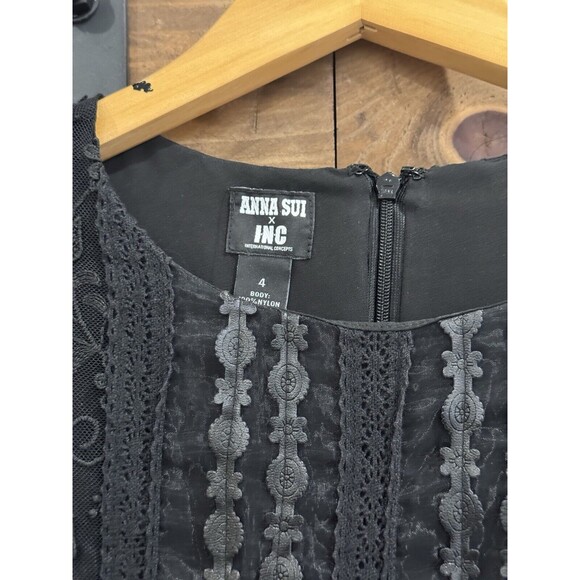 Anna Sui x INC Womens Sz 4 Black Floral Lace Witchy Goth Fairy Dress Whimsigoth - Picture 4 of 5